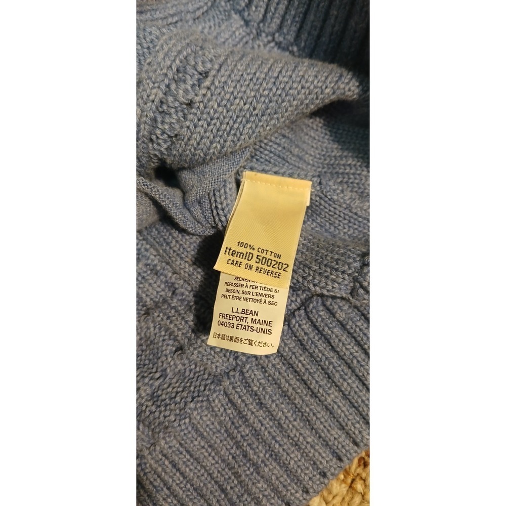 LL Bean Women's Blue Cotton Cable Knit Cardigan Sweater Size Medium Button Front - Picture 5 of 9